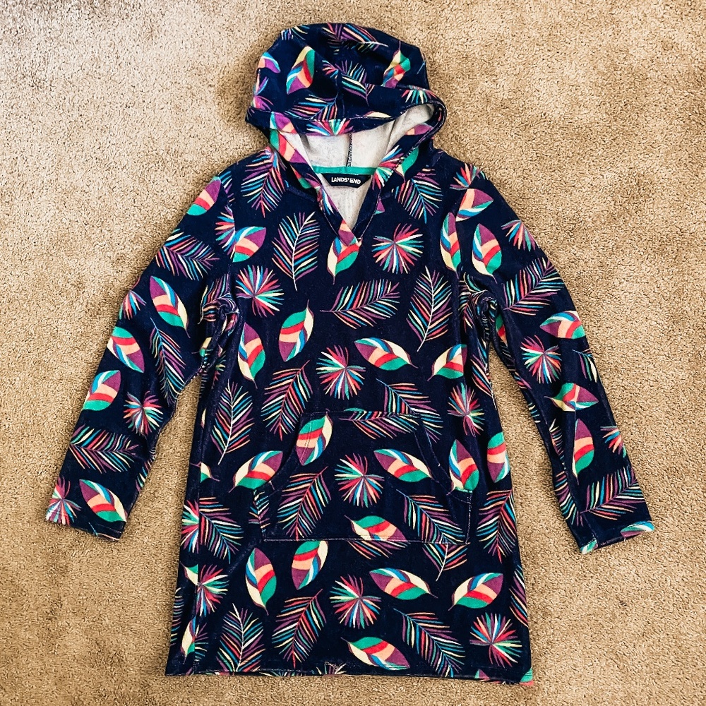 Land's End Swimsuit Cover-Up Kids Long Sleeve Hooded Terry Cloth S (7-8)